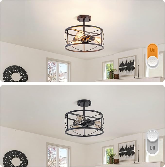 Farmhouse Flush Mount Ceiling Light, Rustic 3-Light Semi Flush Mount Ceiling Light Fixture with Wood Grain Finish, Retro Ceiling Lamp for Hallway Entryway Bedroom Dining Room