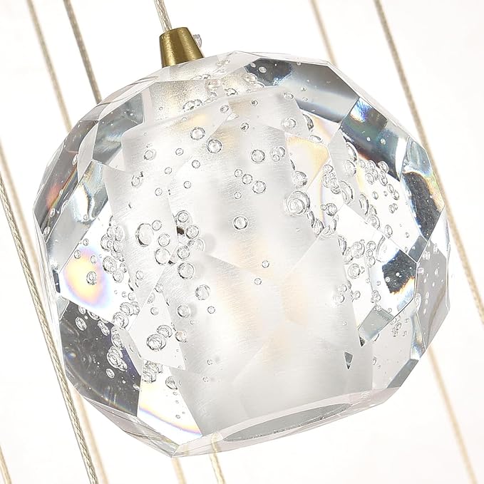 Brass Modern Chandelier, 7 Lights Bubble Crystal Pendant Light, 59" Long Chandelier Bubble Raindrop Chandelier Light Fixture for Entryway Foyer Staircase