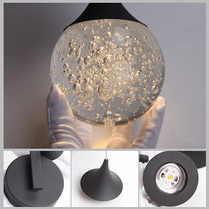 Sedelan Modern Indoor Wall Lamp, Bubble Crystal Wall Sconces, 5W LED Dimmable Wall Light Fixtures for Living Room Corridor Bedroom Bedside Hallway, Sand Black