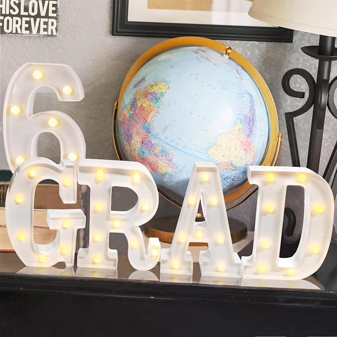 Graduation Decorations 2025 - 8 Light Up LED Marquee Letters "GRAD 2025" - Class of 2025 Ornaments Sign for Kindergarten Middle School Centerpiece Party Decorations