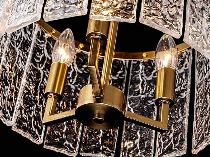 3-Light Modern Ceiling Light for Living Room, Bedroom, Foyer, Kitchen, Close to Ceiling Semi-Flushmount Light Fixture, D12.6 x H14.6, Handmade Glass Shade & Gold Finish Frame
