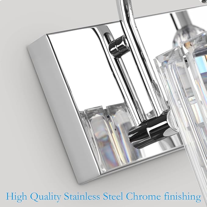 Ralbay Chrome Crystal Bathroom Vanity Light - 3-Lights, 24" Modern Wall Light Fixtures