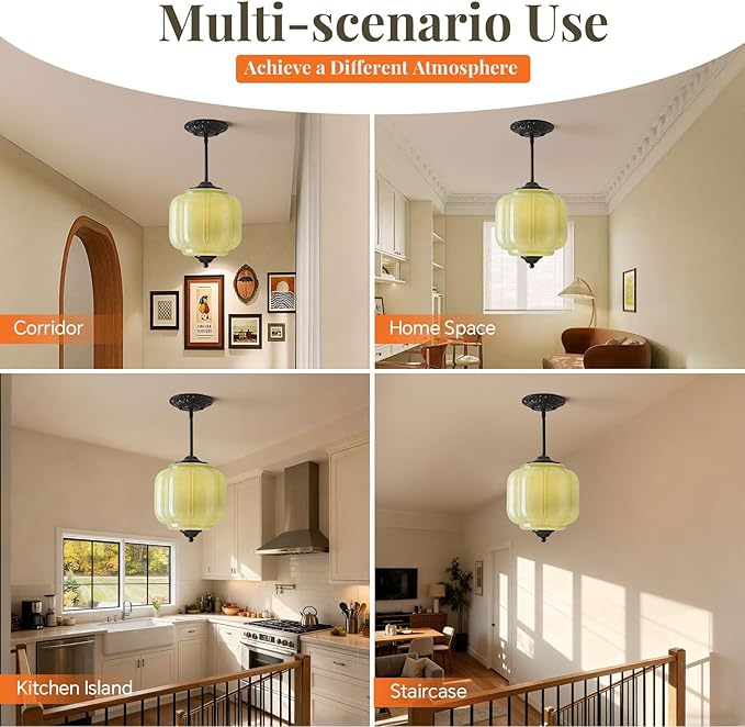 Milk Glass Pendant Light, 9 Inch Green 3 Color Adjustable Mid-Century Ceiling Light Fixture Schoolhouse Hanging Lamp Chandelier for Kitchen Dining Room Hallway Bedroom (Bulbs Included)