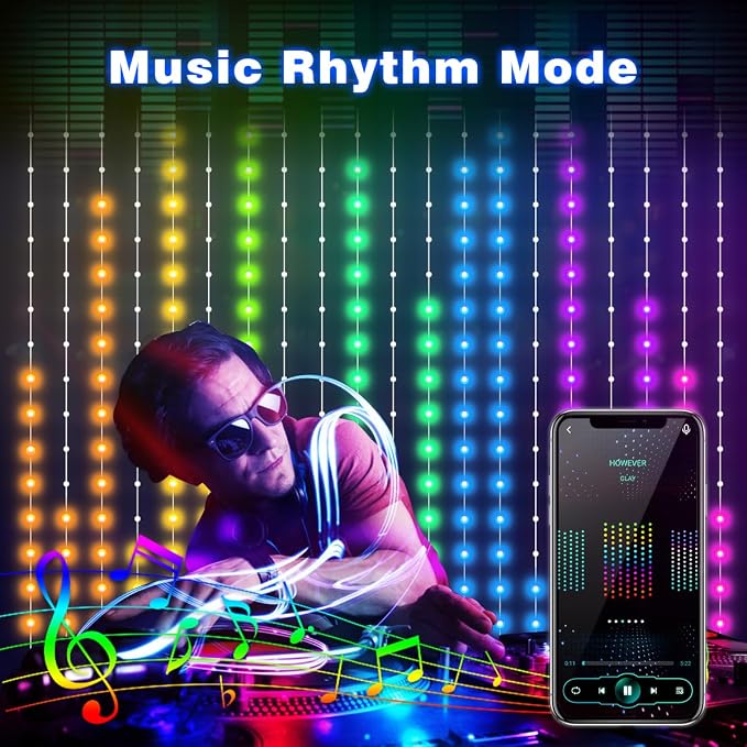 AKEPO Programmable Smart Colorful LED Window Curtain Lights, IP65 400 RGB LED APP Control DIY Text and Pattern Fairy Lights for Wedding/Halloween/Xmas Curtain Backdrop or Home Decor(9.8 * 9.8ft)