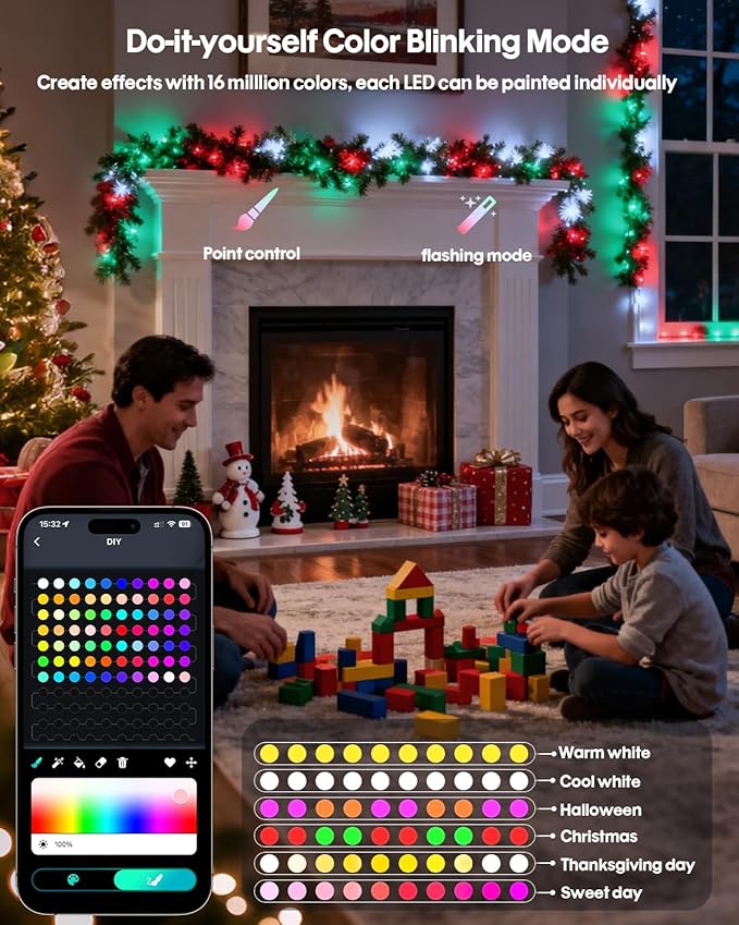 Super RGB Smart Fairy String Lights, 33Ft Usb DIY Twinkle Lights w/Remote & App Controlled, music sync,12 Modes, Multicolor & Warm White for Bedroom, Christmas, Parties,Wedding,Centerpiece, Decoration