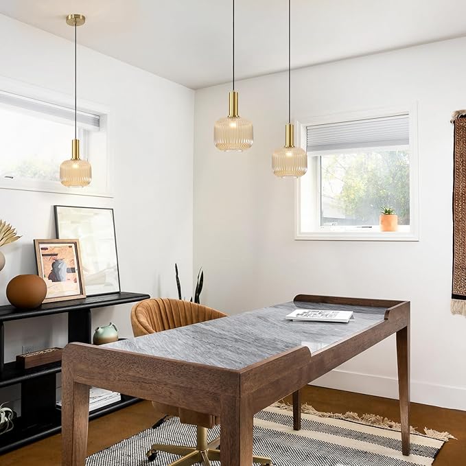 BOKT Modern 2-Pack Glass Pendant Lights Open Amber Ball Ceiling Pendant Lighting Fixture Adjustable Cord Hanging Light Lights Set of Two for Kitchen Island Entryway Dining Room