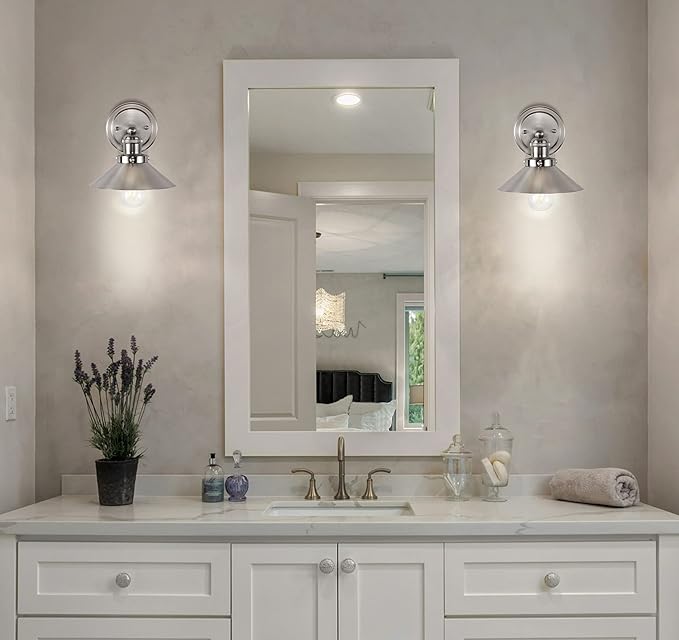 JONATHAN Y 7.8" Nickel 1-Light Industrial Farmhouse Metal Vanity Light Wall Sconce, Metal Shade for Bathroom Mirror, Kitchen, Entryway, LED Bulb Included (JYL7426B)