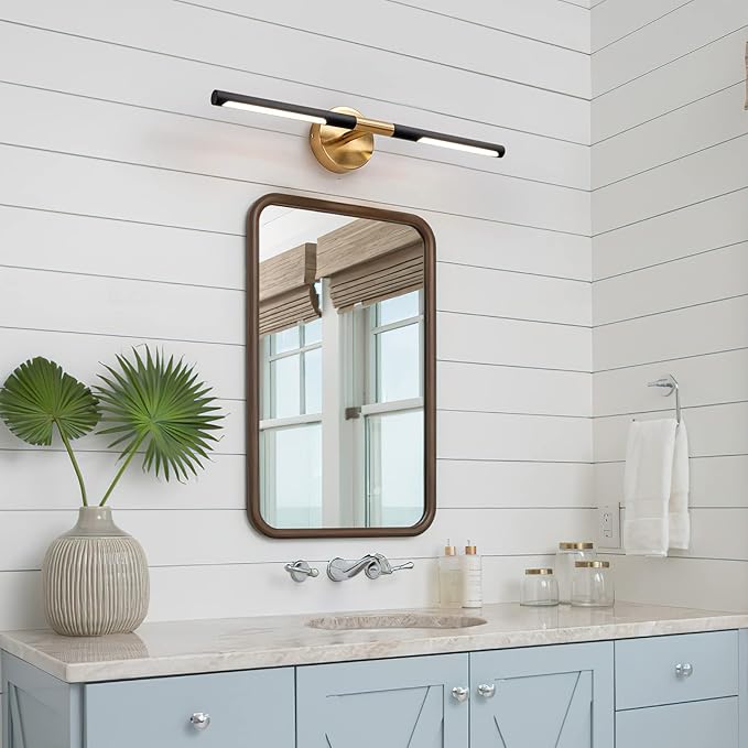 Modern Bathroom Light Fixtures Over Mirror 24 Inch, 18W 360° Rotatable Dimmable 4000K Led Vanity Light Bar, Black and Gold Bathroom Vanity Lights Above Mirror