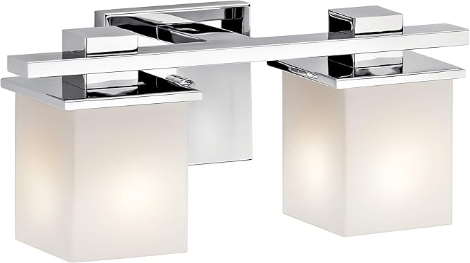 Kichler Tully 15" Vanity Light in Chrome, 2-Light Modern Bathroom Light with Satin Etched Cased Opal Glass, (15" W x 6.5" H), 45150CH