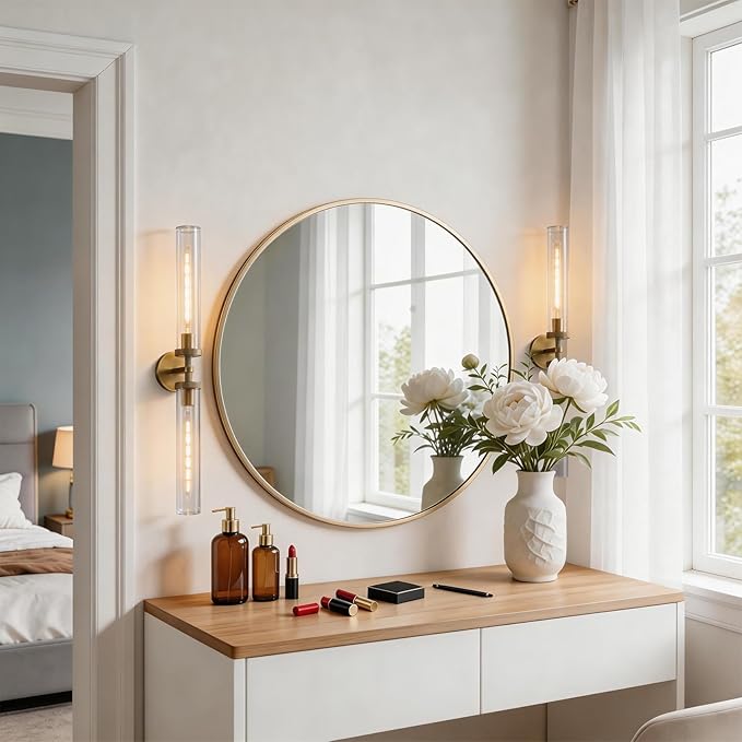 30 inch Bathroom Sconce Hardwired, Modern Bathroom Wall Sconce 2 Lights Vantiy Sconce Bathroom Vanity Light,Brass Sconce for Mirror, Living Room, Bedroom, Hallway (E26 Bulb Included)