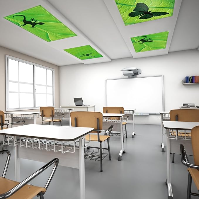 6 Pcs Fluorescent Light Covers with 60 Magnets Decorative for Classroom Ceiling Lights 4 x 2 Feet Magnetic Light Cover Filter Easy Install for Office Hospital Home Ceiling Supplies (Green Leaf Frog)