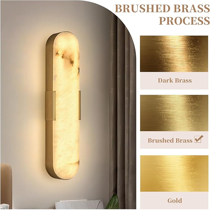 Modern Alabaster Wall Sconce 20" Gold Spanish Natural Marble LED Wall Lights Indoor Brass Wall Lighting Bathroom Vanity Light Fixtures Wall Lamps for Bedroom Hallway Dining Room