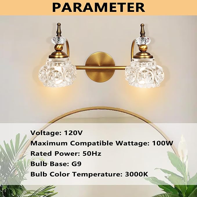 Montex Brass Bathroom Light Fixtures, Gold Vanity Light Vintage, Bathroom Vanity Light Fixtures, Wall Sconces Lighting for Bedroom, Living Room, Hallway, 2 Lights