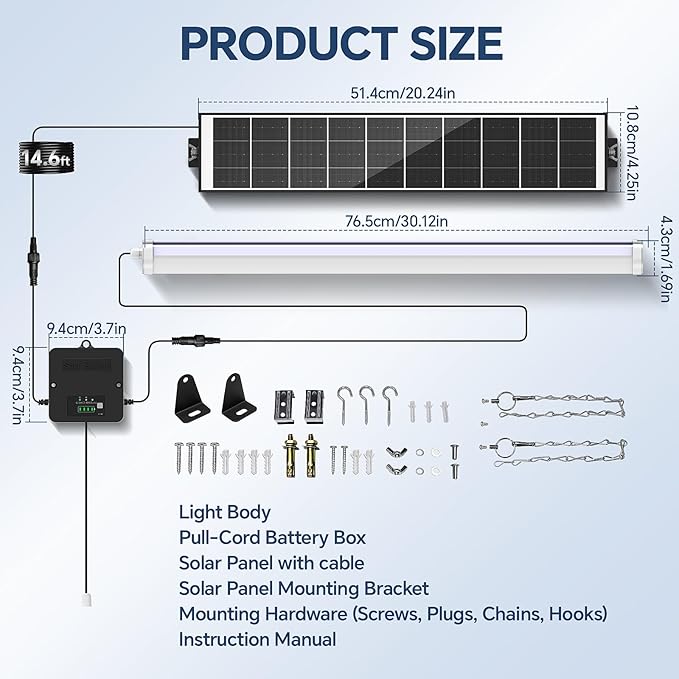 Solar Shop Light, 30 Inch Solar Shed Light – 1500LM LED Ceiling Light for Indoor Use, Dusk-to-Dawn Sensor & Remote, IP65 Waterproof Solar Shop Lights for Barn, 3 Modes, 6000mAh Battery 1Pack