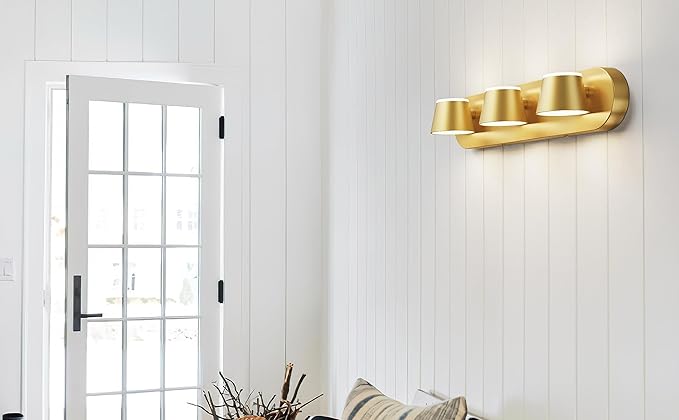 URSOLA 3 Light Bathroom Vanity Light, LED Gold Wall Light Fixtures, Up and Down Rotatable Dimmable 20 inch Bathroom Lighting Fixtures Over Mirror
