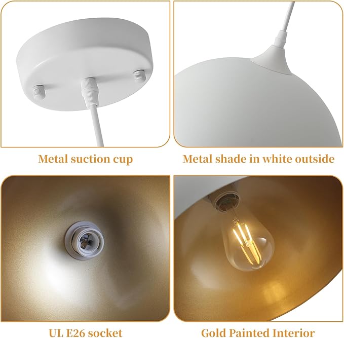 White Pendant Light, 11.8 inches Kitchen Pendant Light 2 Packs, Dome Pendant Lights Kitchen Island, Modern Pendant Lights for Kitchen Dining Room Foyer