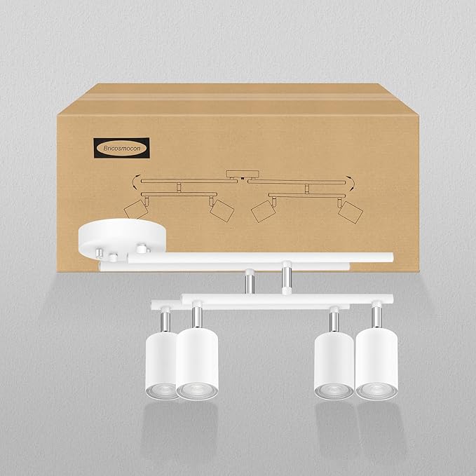 Track Lighting Fixtures Ceiling, 4-Light LED Track Lighting Kit, 30" Modern White Ceiling Spot Lighting, Flexibly Rotatable Head, Wireless Wall Light for Bedroom/Kitchen/Hallway(GU10 Socket, NO Bulb)