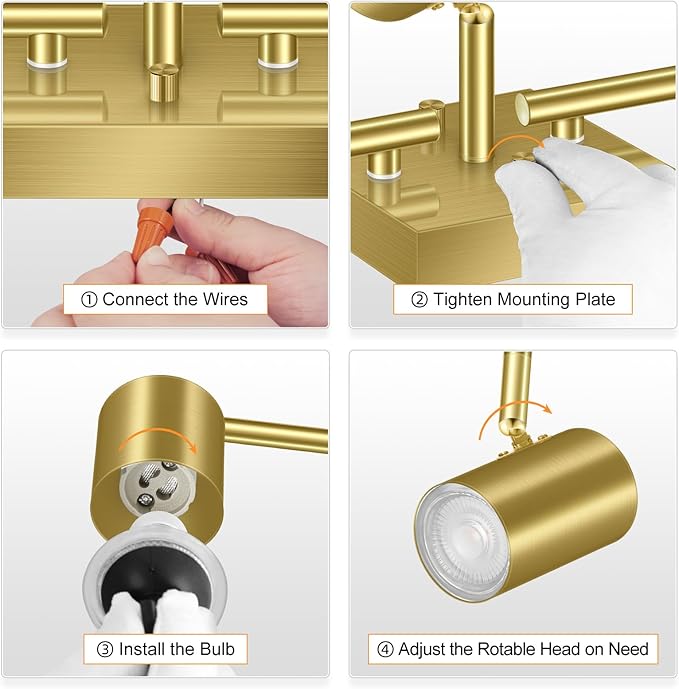 3 Light Track Lighting Fixtures Ceiling, Gold Kichen Track Lighting, Rotatable Light Heads, Adjustable Modern LED Track Lights for Kitchen/Living Room/Hallway/Bar,GU10 Bulb Not Included