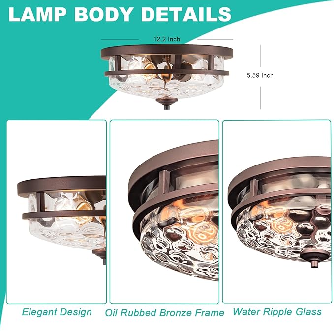 Flush Mount Ceiling Lights, 2-Light Farmhouse Close to Ceiling Light, Industrial Ceiling Lighting Fixture for Kitchen Hallway Bedroom Living Room Stairways Porch (Oil Rubbed Bronze)