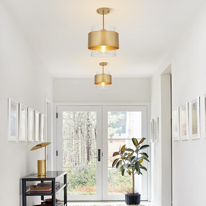 9.8" Modern Pendant Lights Kitchen Island, Hanging Light Fixtures with Durable Metal Shades, Adjustable Pendant Lights for Kitchen Island Bedroom Hallway, 2 Pack