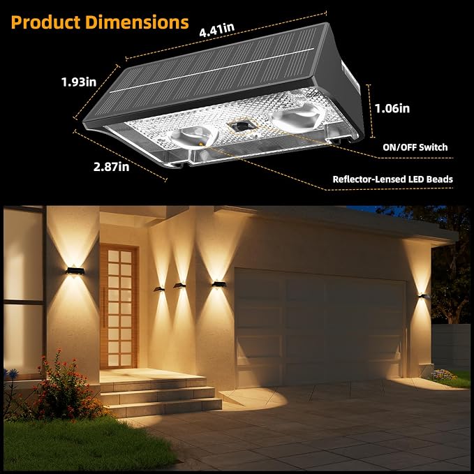 NIORSUN Solar Fence Lights Outdoor, 16 Pack Up and Down Waterproof Solar Wall Lights, Fence Lights with Lens, Warm & Cool White + RGB, Dusk to Dawn Lighting for Patio, Backyard, Pool, Railing (Black)