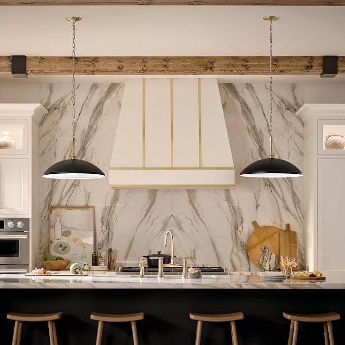 Kichler Delarosa 1-Light Pendant, Updated Traditional Light in Black and Champagne Bronze, Sloped Ceiling Compatible, for Your Kitchen, Dining Room or Hallway (12.75" x 24.25"), 52637BK