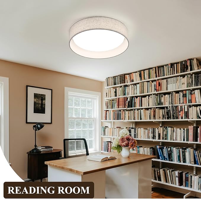 LED fabric drum ceiling light,13" semi flush mount light,24W Kitchen Lighting Fixture Ceiling Mount, Dimmable Drum Ceiling Lighting Fixture 5CCT for Bedroom, Bathroom, Living Room, Kitchen