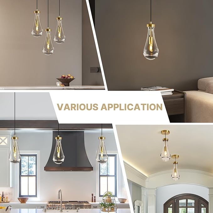 Raindrop Pendant Lights Kitchen Island: 2 Raindrops Crystal Light Fixtures - Gold Brass Teardrop Chandelier Lighting over Dining Table - Modern Glass Tear Drop Ceiling Pendants Light Bulb Not Included