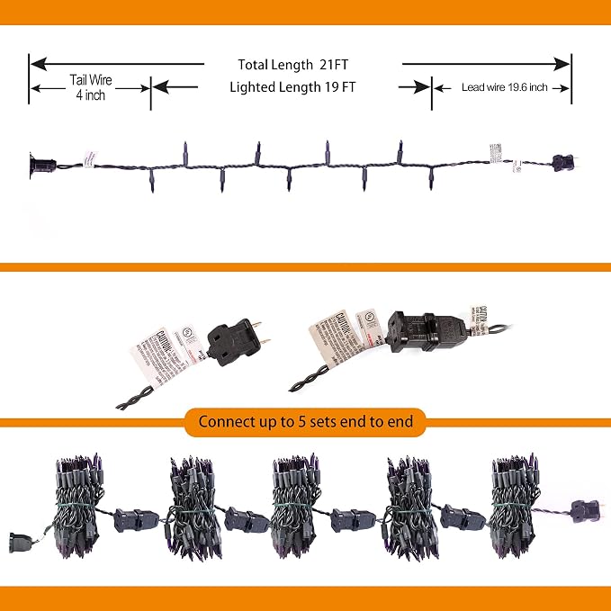 TIGOMOOV 100 Count Orange String Lights Plug in, 21ft Fall Lights with Black Wire, Orange Lights for Halloween Decorations Indoor, Mini String Lights Outdoor Tree Porch,Party Decor