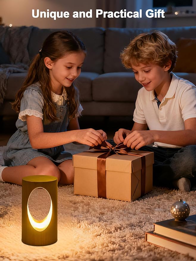 WLHONG LED Night Light, Wood Small Lamp 3000K Dimmable, Cylinder Bedside Lamps for Bedroom, Portable Desk Lights for Home Dorm Office Ambient Lighting, Unique Home Decor Housewarming Gift