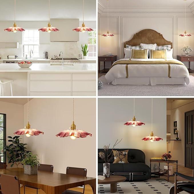 Vintage Pendant Light Fixture Glass Hanging Light Fixture Folwer Light Pendant Lights Modern Lighting for Bedroom Kitchen Island Hallway Bathroom Purple Sunflower