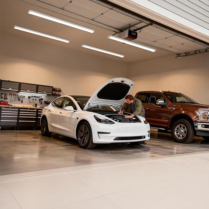 4ft LED Wraparound Light, 60W/50W/40W Selectable LED Light, 6600LM 5000K Daylight, Linkable Hardwired Linear Ceiling Fixture for Garage Workshop Office, ETL Listed,2 Pack