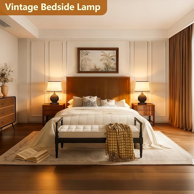 JESLED 18" Vintage Walnut Wooden Table Lamp for Living Room,Farmhouse Rustic Bedside Lamp for Bedroom Room,Office, End Table Home Decor