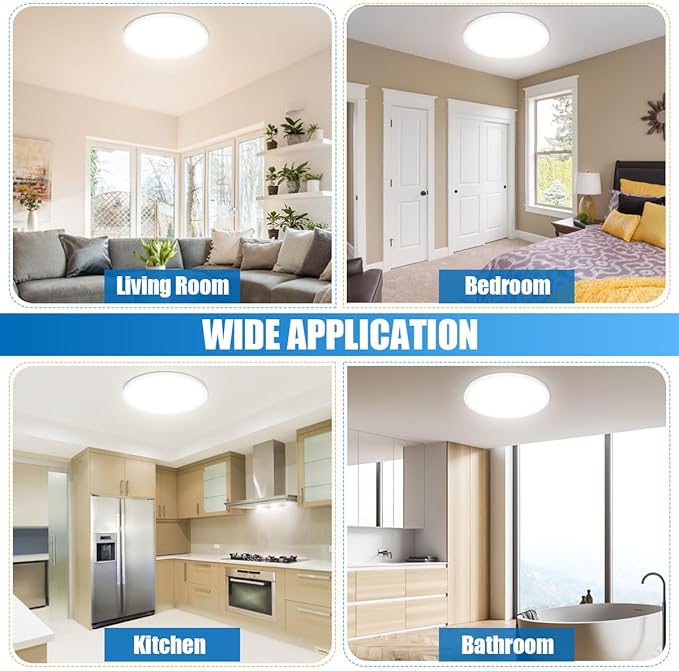 Allsmartlife Led Flush Mount Ceiling Light 2 Pack, 15.8 inch 32W 4320lm Dimmable Led Ceiling Light, 3000K/4000K/6500K, Round Led Light Fixture for Laundry Room, Hallway