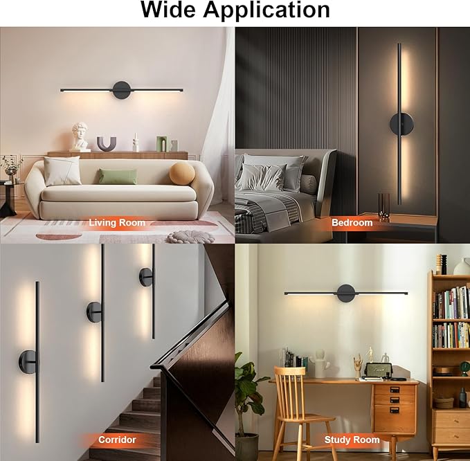 Tartek Battery Operated Wall Sconces Set of Two, Rechargeable Wall Lights with Remote Control, Dimmable 3000K-6000K LED Wall Lamp, 360°Rotate, Long Wireless Sconces for Living Room, Bedroom