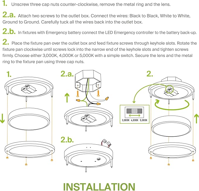 ASD LED 10" Round Flush Mount Lighting, Close to Ceiling Light Fixture | 3CCT, Dimmable, Energy Star, ETL Listed | 16W 1041LM 3000K-5000K 120V | Low Profile Double Ring Lamp | Black