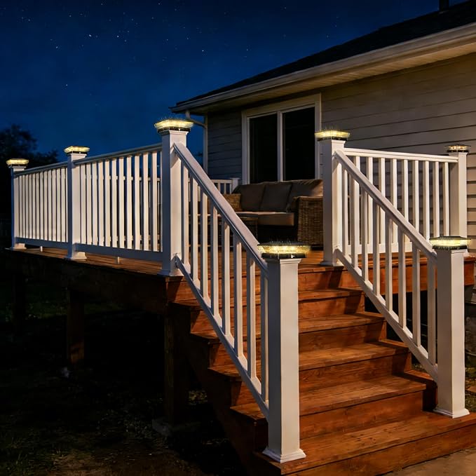 btfarm 4x4 Solar Post Cap Lights Outdoor, 2 Color Modes 16 LED Fence Post Lights Fit 4x4 3.5x3.5 Wooden/Vinyl, Bright Waterproof Solar Powered Deck Lighting Outside for Patio Porch Garden, Black