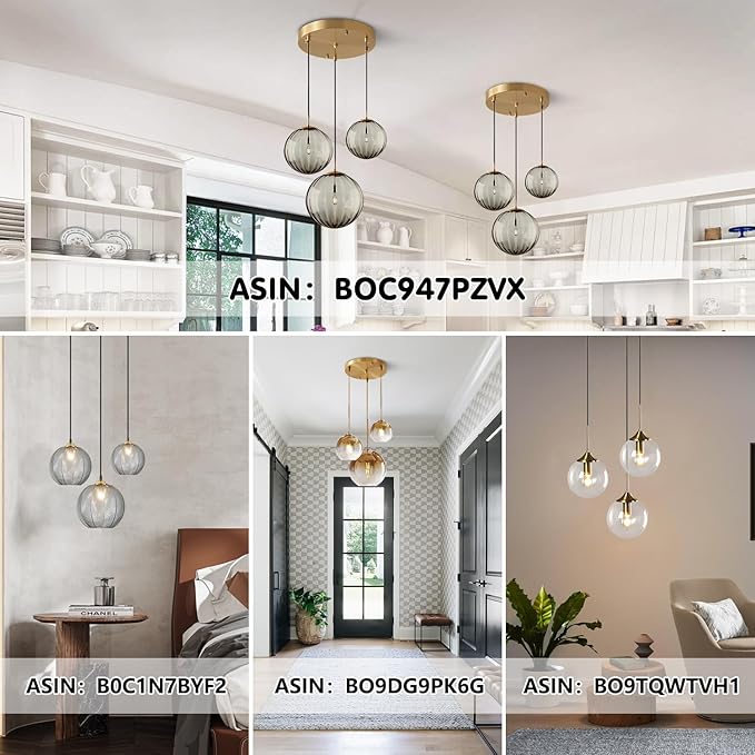 KCO Lighting Modern Gold 3 Light Hanging Pendant Light Large Smoke Glass Globe Cluster Chandelier Brush Brass Kitchen Island Light Fixture Nordic Multi Light Pendant Lighting