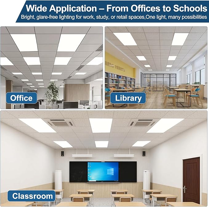 2x4 LED Flat Panel Light, Drop Ceiling Office Fixture, 2-Pack, 5W & 5CCT Selectable (30W–72W, 3500K–6500K), 0-10V Dimmable, Back-Lit, Flicker-Free, DLC & ETL Listed