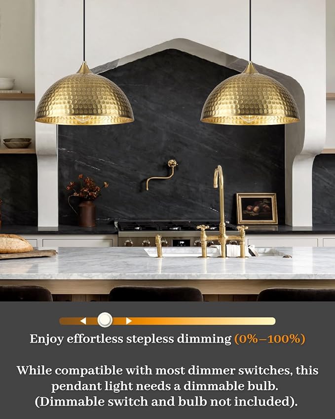 Hammered Pendant Lights Kitchen Island 3 Pack, 12 Inch Gold Dome Pendant Light, Industrial Hammered Pendant Light, Island Pendant Lights for Kitchen, Dining Room, Cafe