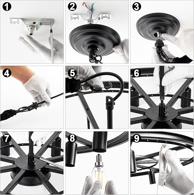 23" Black Crystal Chandelier 8-Light Modern Crystal Pendant Ceiling Light Fixture 2 Rings Luxury Chandeliers,for Dining Room Kitchen Island Living Room Bedroo