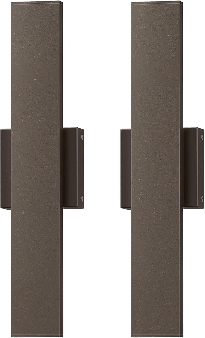 EDISHINE 2 Pack LED Outdoor Wall Lights Dimmable, 15.7" Rectangular Modern Exterior Wall Light, 3CCT, Iron & PC, IP65 Waterproof Outdoor Wall Sconce for Patio, Corridor, Oil Rubbed Bronze