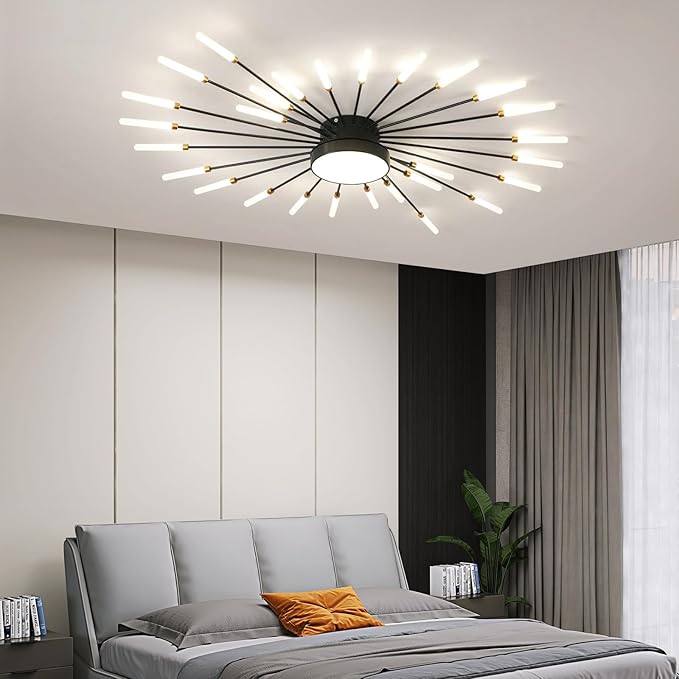 Modern LED Ceiling Light, Ring Black Flush Mount Ceiling Lights Fixture with Remote Control, Acrylic Ceiling Lamp for Bedroom Hallway Kitchen Island, 3000k-6500k Dimmable (41IN, Firework)
