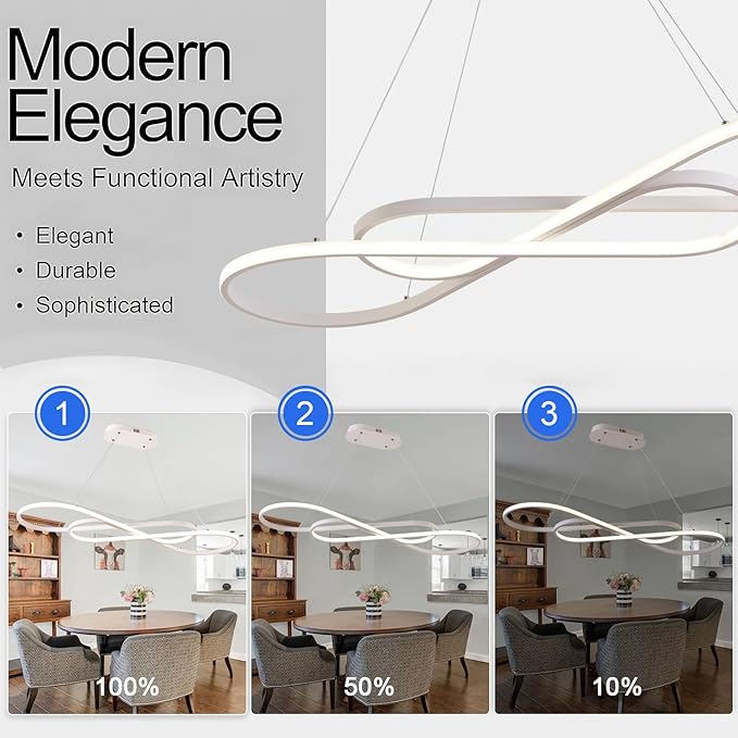 Led Chandeliers for Dining Room,Modern Led Pendant Light Fixture, Dimmable Adjustable Height Music Note Shape Hanging Lamp with Remote Control White Iron Ceiling Light Fixture for Kitchen Island