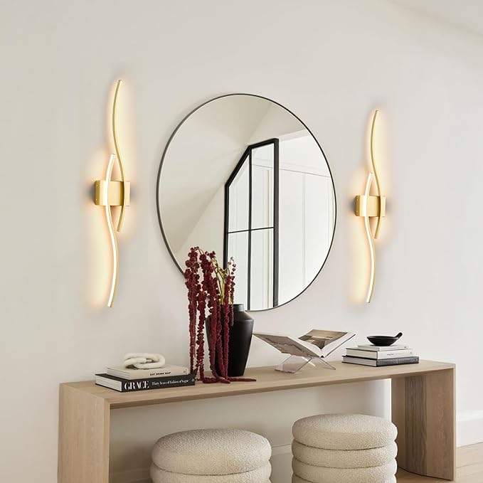 KARTOOSH Battery Operated Wall Sconces with Remote Control, Dimmable/3 Colors/Night-Light/Timer/Memory, Gold Modern Wireless LED Sconce for Living Room, Hallway, Bedroom, 39.3 Inch (1 Pack)