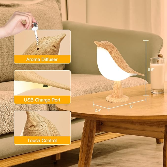 Deogos Small Desk Lamp, Cute Bird Light Cordless Lamp with 3 Color Temperature and Touch Sensor,Kids Night Light with Rechargeable Battery for Bedroom Nightstand Bedside Table Room Decor