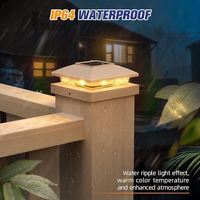APONUO Solar Post Cap Lights for 4x4 5x5 Posts - IP64 Waterproof, 3000K LED, No-Wire Fence Lights & Deck Lights for Patio Garden Yard Patio, White-Warm White, 16 Pack