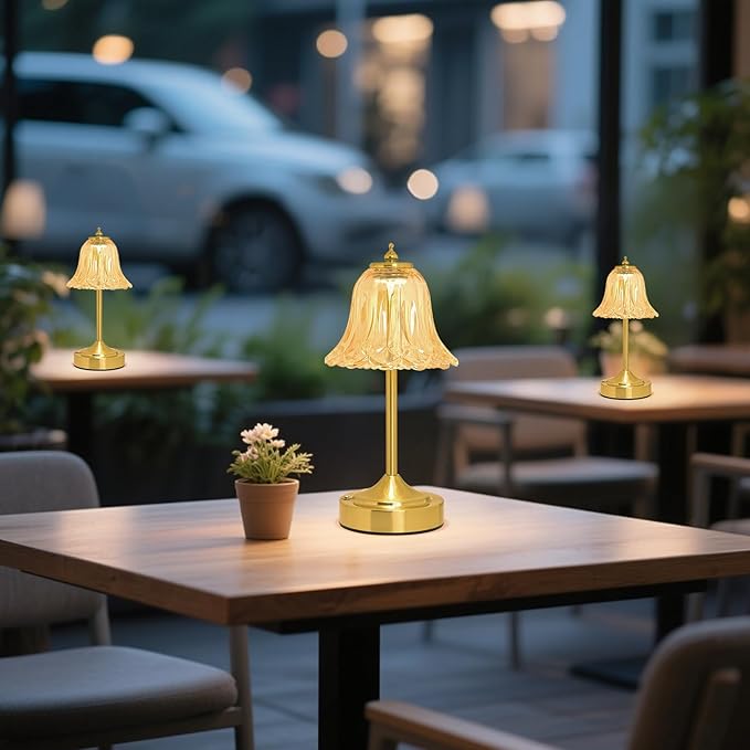 Cordless Table Lamp, Rechargeable 5200mAh Battery Lamp, Flower-Inspired Crystal Small Cordless Lamp with 3 Color Dimmable Touch Control for Bedroom Nightstand Living Room Decor