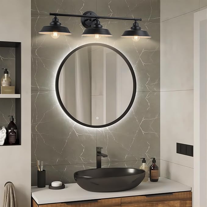 GoYeel Bathroom Vanity Light Fixtures Over Mirror 32.3"-Matte Black Wall Sconce Lighting 3 Lights Rustic Farmhouse Vanity Light Industrial Indoor Wall Light Fixture for Bathroom