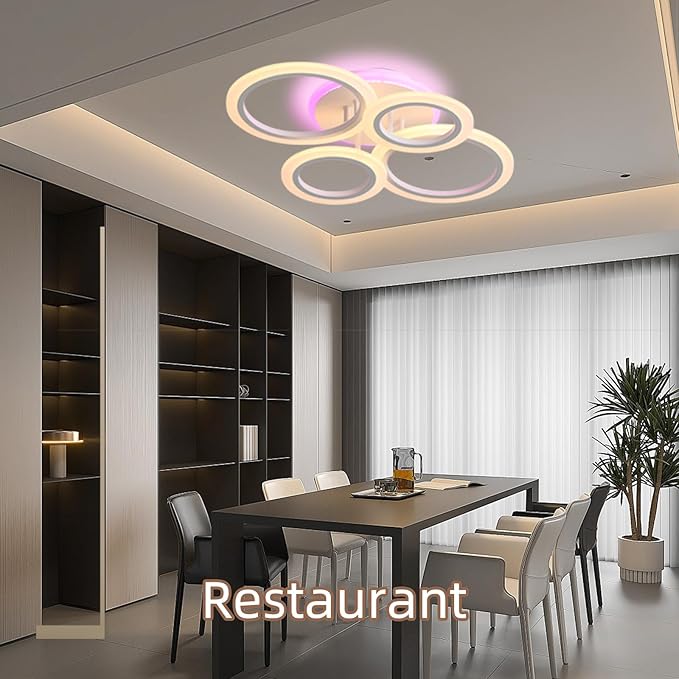 Modern Flush Mount Ceiling Light, Dimmable 4 Rings Kitchen Light Fixture for Living Room, Bedroom, Laundry Room, 3000-6000K, White